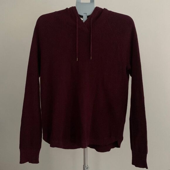 Lauren Ralph Lauren Sweaters - Lauren Ralph Lauren Hooded Pullover Sweater L Burgundy Waffle Knit Drawstring